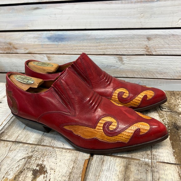 Nine West Shoes - Vintage Nine West Red Leather Western Flame‎ Pointed Toe Loafer Size 9.5M